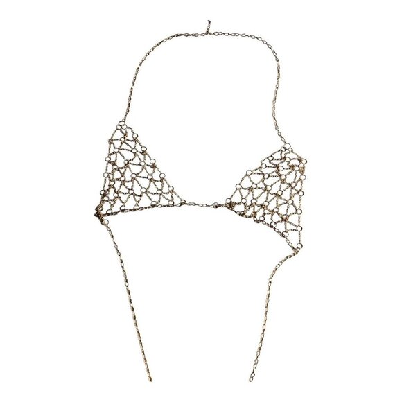 Boho Gold Tone Body Chain Bra Jewelry For Women Adjustable One Size Cup Bikini - Picture 10 of 12
